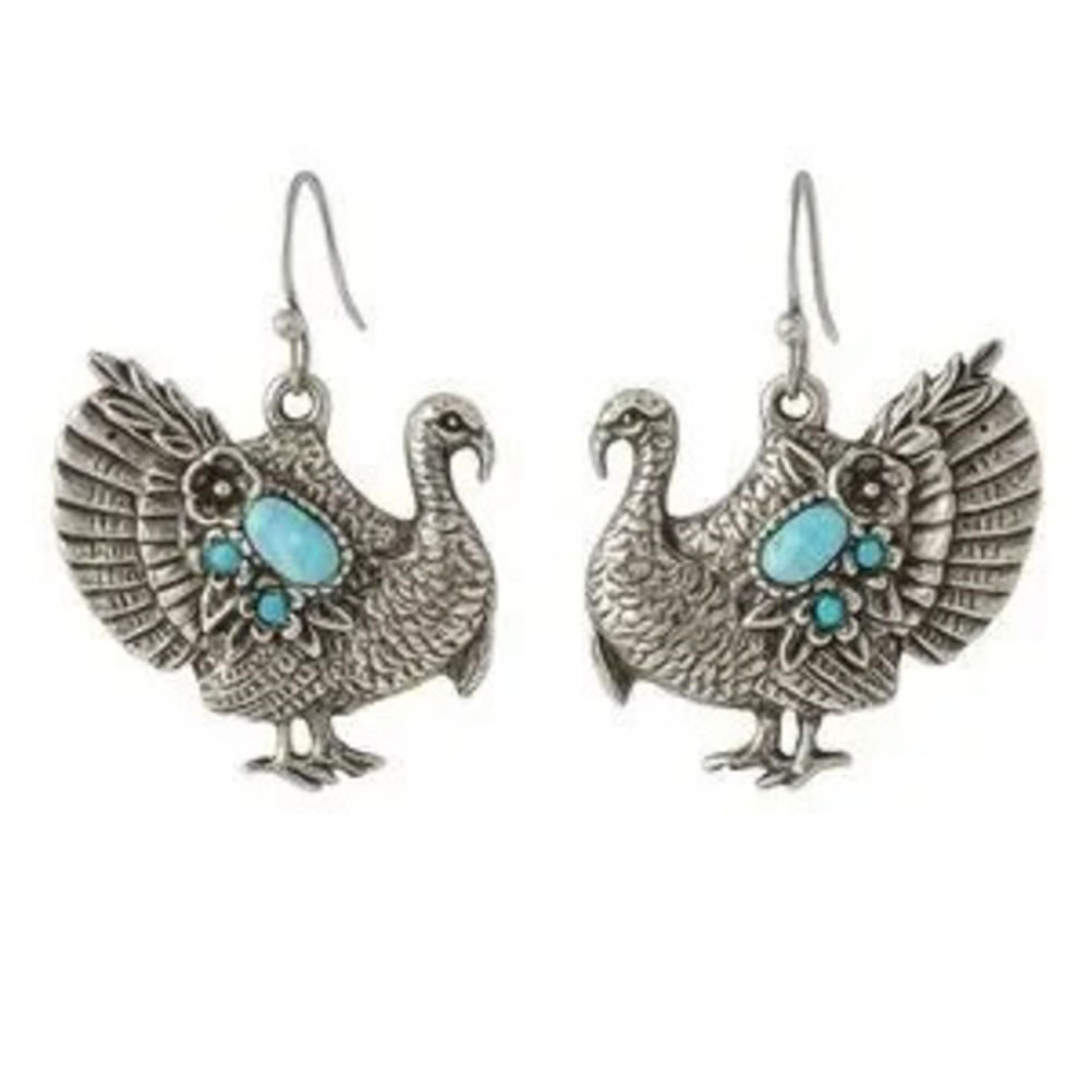 Silver and Turquoise Peacock Earrings